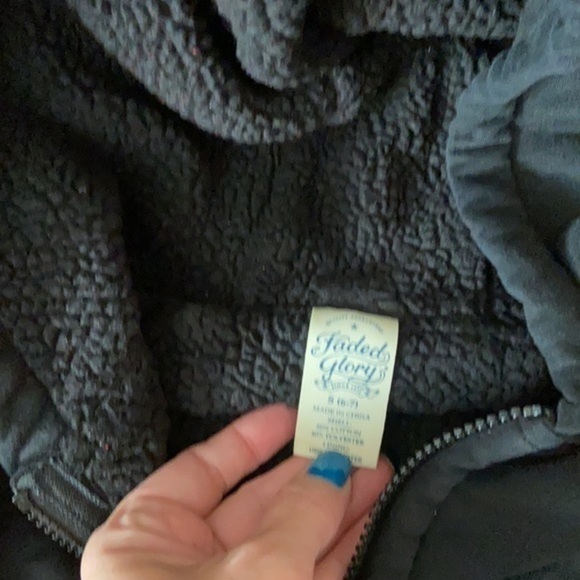 𝅺faded Glory Black Sherpa Lined kids Hooded zip up Jacket - Picture 2 of 4